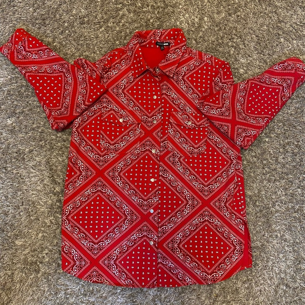 Red Bandana Print Jean Jacket Size M